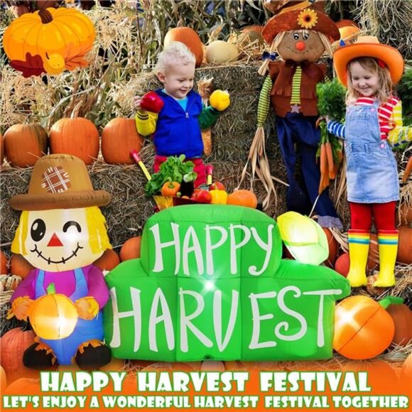 8FT Long Fall Inflatables Outdoor Decorations, Inflatable Scarecrow and Road